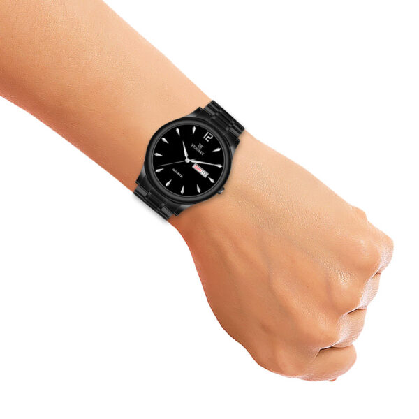 Tenmax Quartz 6117 Day Date Black Dial Black Chain All Steel Analog Watch For Men