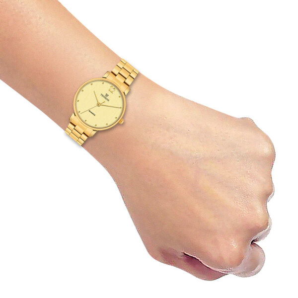 Tenmax Quartz 3016 Rich Gold Dial Analog Gold Watch For Women