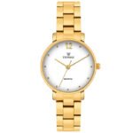 Tenmax Quartz 3016 White Dial Analog Gold Watch For Women