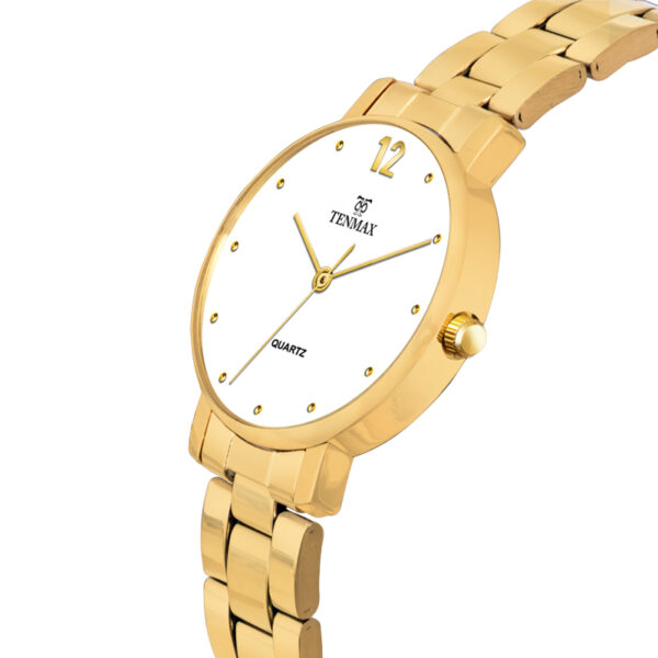 Tenmax Quartz 3016 White Dial Analog Gold Watch For Women