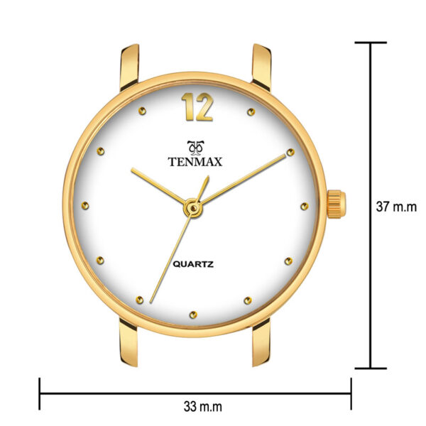 Tenmax Quartz 3016 White Dial Analog Gold Watch For Women