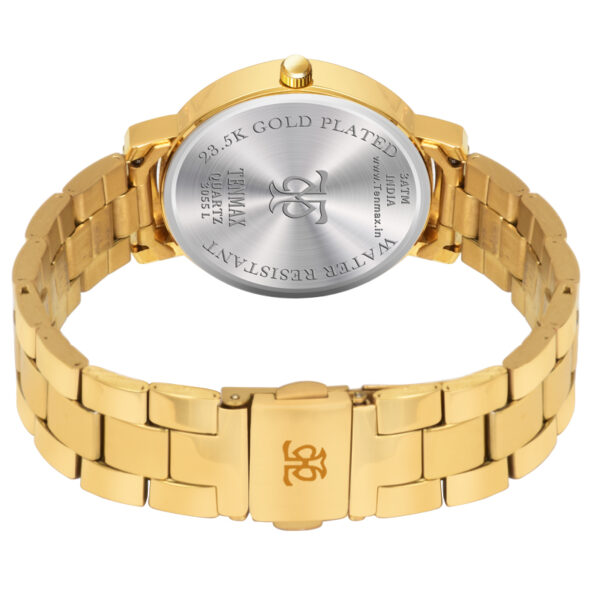 Tenmax Quartz 3016 White Dial Analog Gold Watch For Women