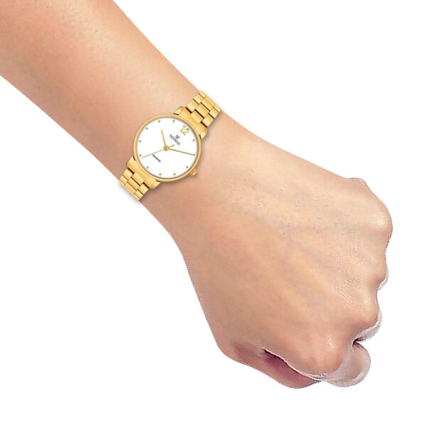 Tenmax Quartz 3016 White Dial Analog Gold Watch For Women