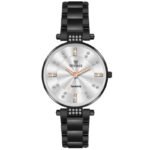 Tenmax Quartz D-13 Silver Dial Black Chain Analog Watch For Women
