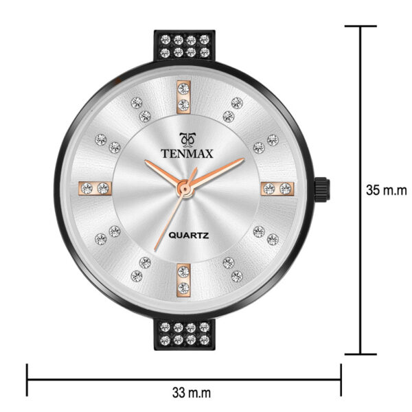 Tenmax Quartz D-13 Silver Dial Black Chain Analog Watch For Women