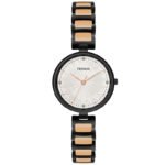 Tenmax Quartz Ceramic 5570 Pure White Dial Black Rose Gold Chain Analog Watch For Women
