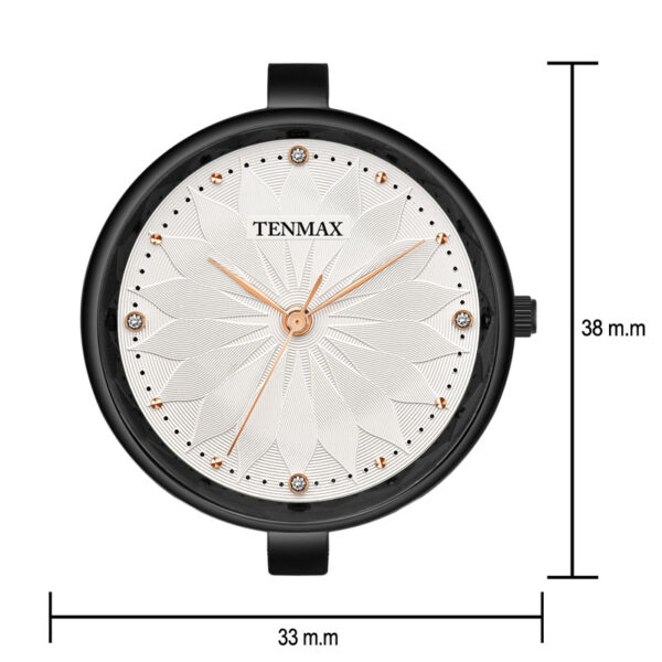 Tenmax Quartz Ceramic 5570 Pure White Dial Black Rose Gold Chain Analog Watch For Women