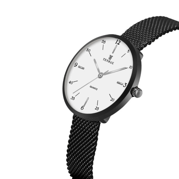 Tenmax Quartz 2188 Pure White Dial Black Chain Analog Watch For Women