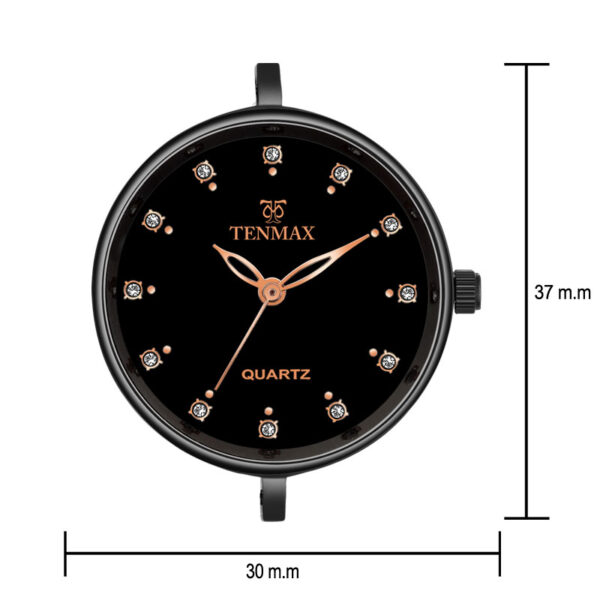 Tenmax Quartz D'ziner 5924 Elegant Black Dial Black Chain Analog Watch For Women