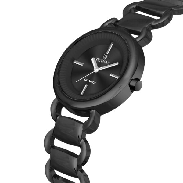 Tenmax Steeluxe Quartz Analog F027 Black Dial Black Metal Watch For Girls