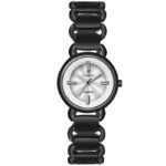 Tenmax Steeluxe Quartz Analog F027 Silver Dial Black Metal Watch For Girls