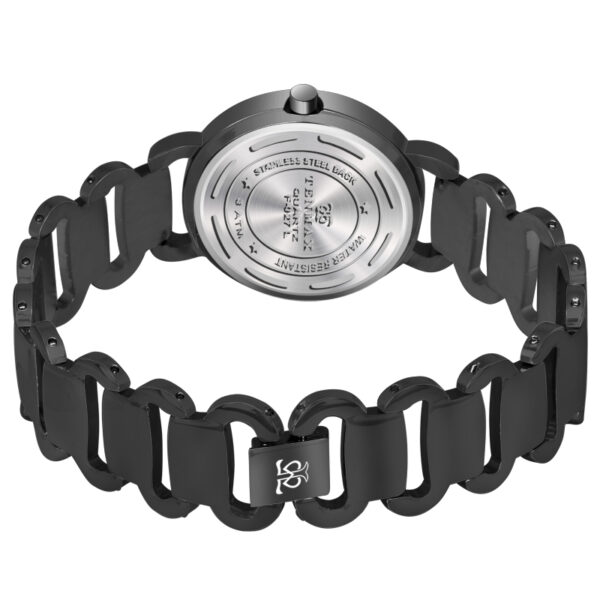 Tenmax Steeluxe Quartz Analog F027 Silver Dial Black Metal Watch For Girls