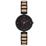 Tenmax Quartz Ceramic 5570 Black Dial Black Rose Gold Chain Analog Watch For Women