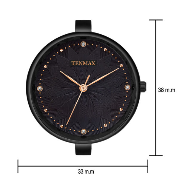 Tenmax Quartz Ceramic 5570 Black Dial Black Rose Gold Chain Analog Watch For Women