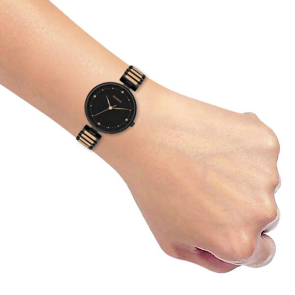 Tenmax Quartz Ceramic 5570 Black Dial Black Rose Gold Chain Analog Watch For Women