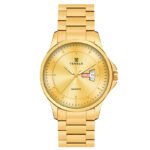 Tenmax Aura Quartz 1166 Day Date Gold Dial Gold Analog Watch For Men