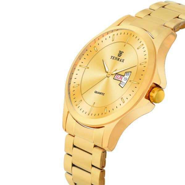 Tenmax Aura Quartz 1166 Day Date Gold Dial Gold Analog Watch For Men