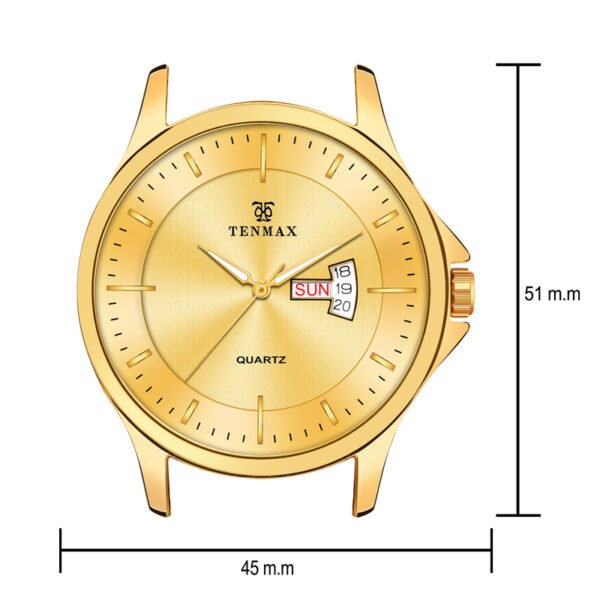 Tenmax Aura Quartz 1166 Day Date Gold Dial Gold Analog Watch For Men