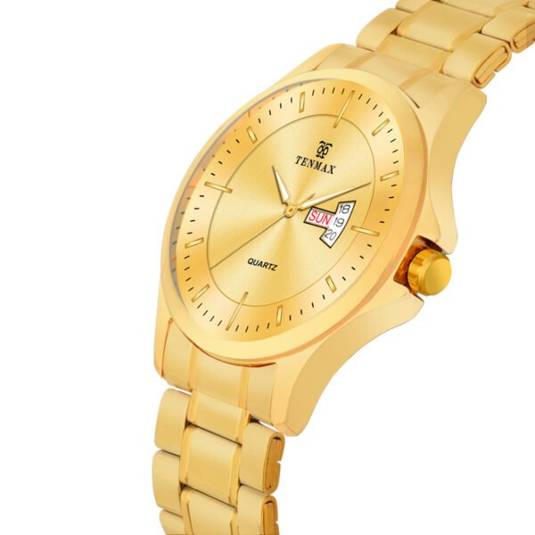 Tenmax Aura Quartz 1166YM Day Date Gold Dial Gold Analog Watch For Men