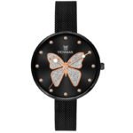 Tenmax Strand Quartz Glitter Butterfly 1054 Black Dial Black Metal Analog Watch For Women