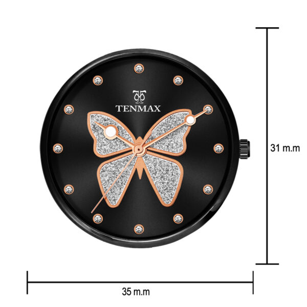 Tenmax Strand Quartz Glitter Butterfly 1054 Black Dial Black Metal Analog Watch For Women