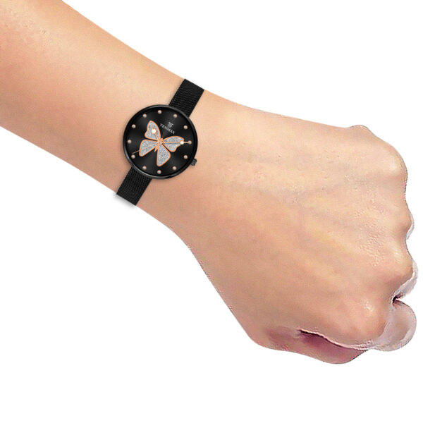 Tenmax Strand Quartz Glitter Butterfly 1054 Black Dial Black Metal Analog Watch For Women