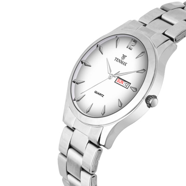 Tenmax Raymond Weil Quartz 6117 Day Date White Dial All Steel Analog Watch For Men