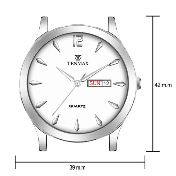 Tenmax Raymond Weil Quartz 6117 Day Date White Dial All Steel Analog Watch For Men