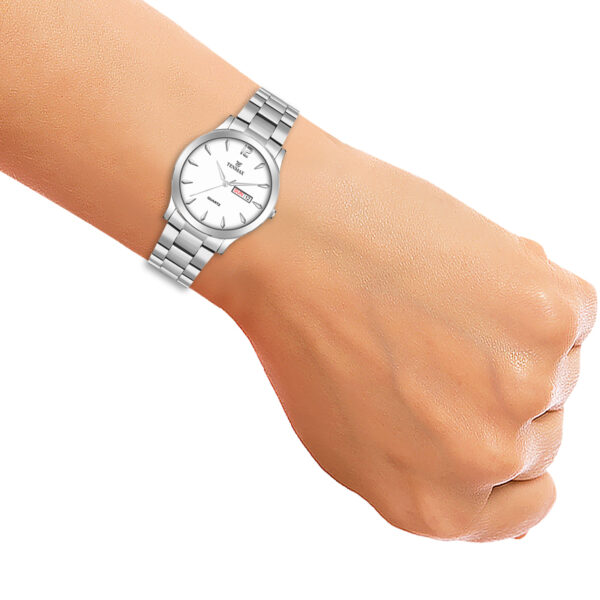 Tenmax Raymond Weil Quartz 6117 Day Date White Dial All Steel Analog Watch For Men